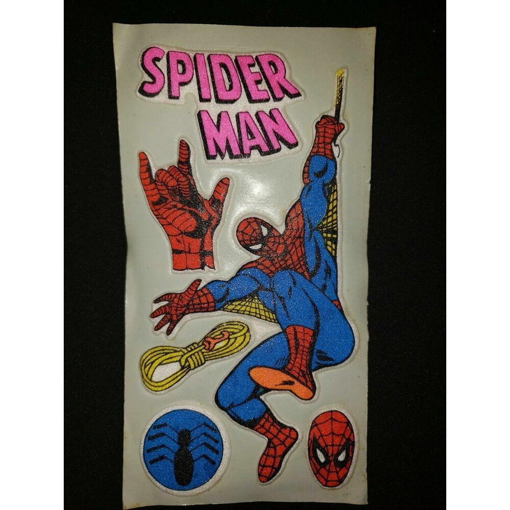Vintage Spider Man DC Comics Super Hero Old Puffy Stickers Pink New Old Stock